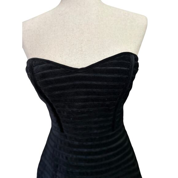 Black Velvet Burnout Corset Strapless Sweetheart Mini Striped Whimsigoth Hoco XS - Picture 2 of 8